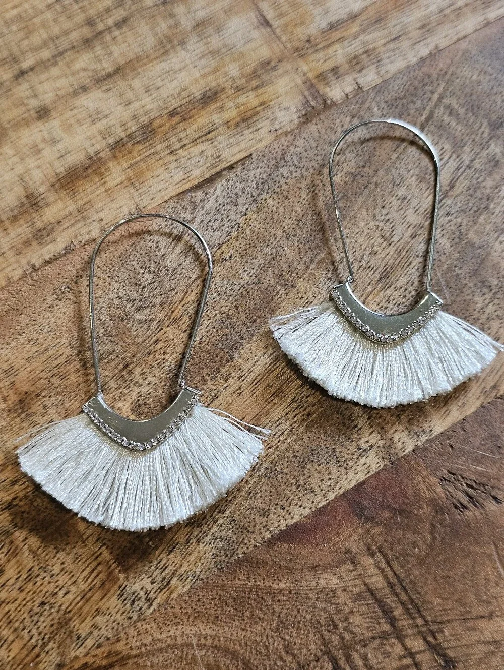 Ann Taylor LOFT Ivory & Goldtone Tassel Fan Dangle Earrings